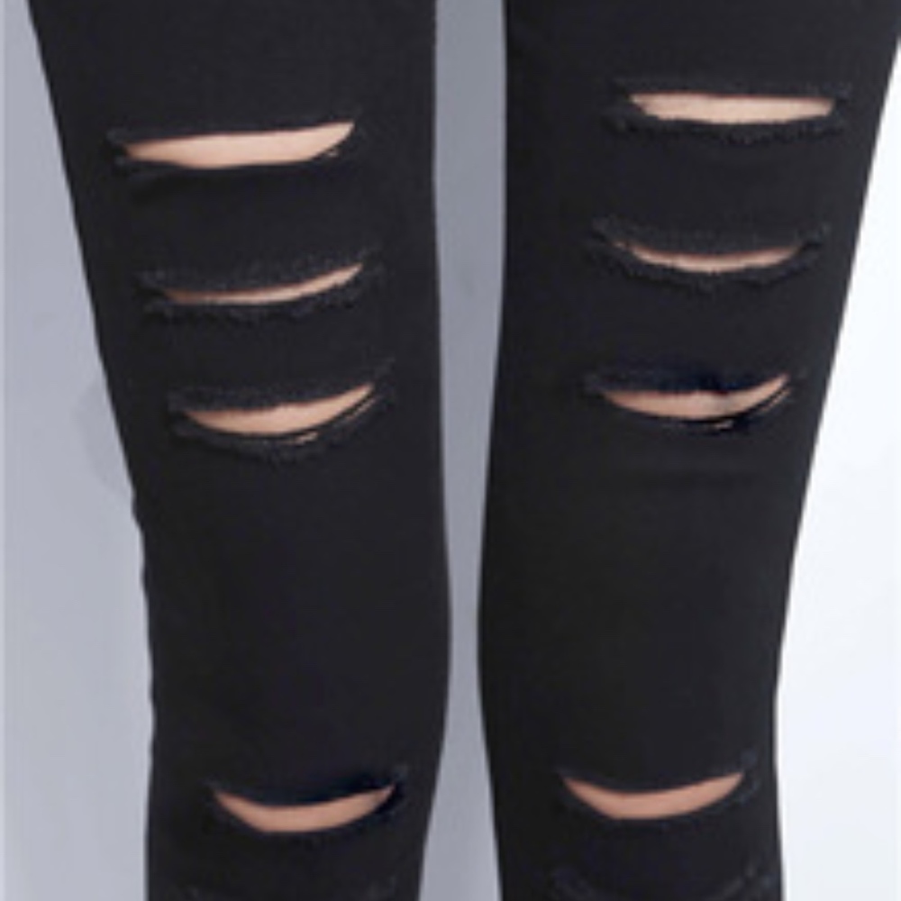 NEW!! Black High-Waisted Ripped Denim Leggings!! - Picture 7 of 7